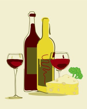 Red wine and cheese clipart