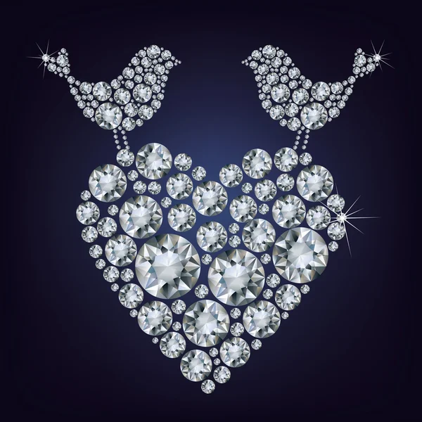 Wenskaart met diamant vogels voor Valentijnsdag — Stockvector