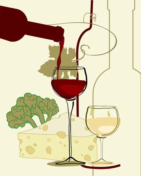 Verre de bande de vin rouge de vin avec fromage — Image vectorielle