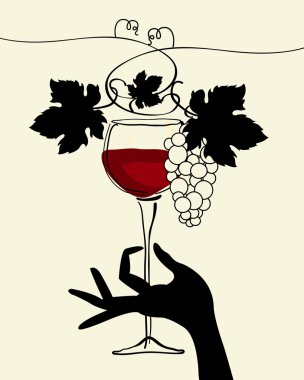 A hand holding a wine glass with grape clipart