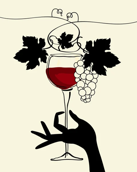 Eine Hand, die ein Weinglas mit Trauben hält — Stockvektor