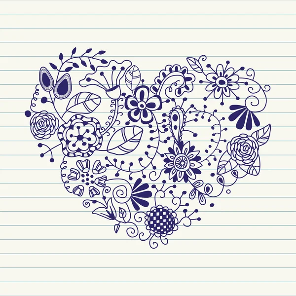 Coração floral. Coração feito de flores.Doodle Coração —  Vetores de Stock