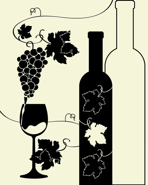 葡萄酒瓶玻璃葡萄 — 图库矢量图片