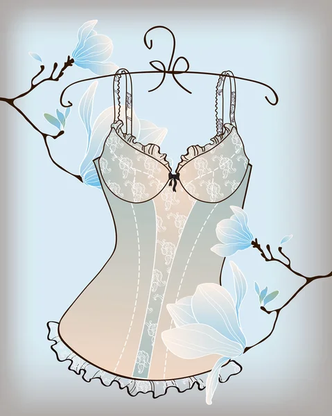 Romantiska underkläder med magnolia blommor — Stock vektor