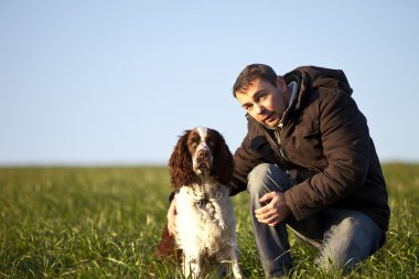 Man with English Springer Spaniel clipart