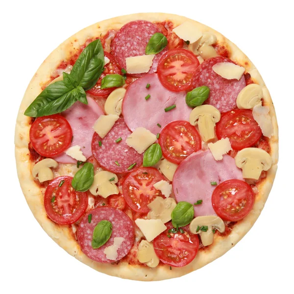 Pizza with ham and salami — Stock Photo, Image