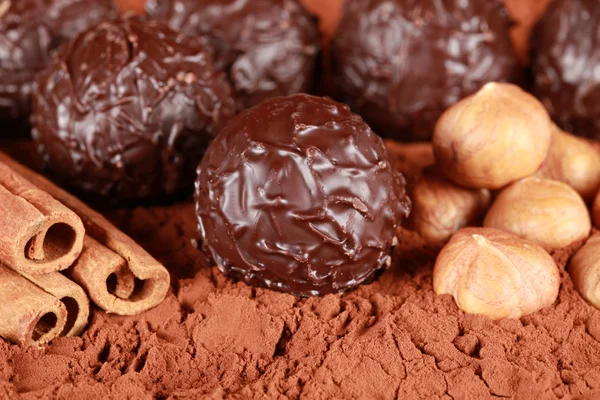 Pralinés de chocolate negro — Foto de Stock