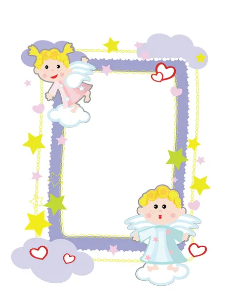 Fille et garçon anges, cadre — Image vectorielle