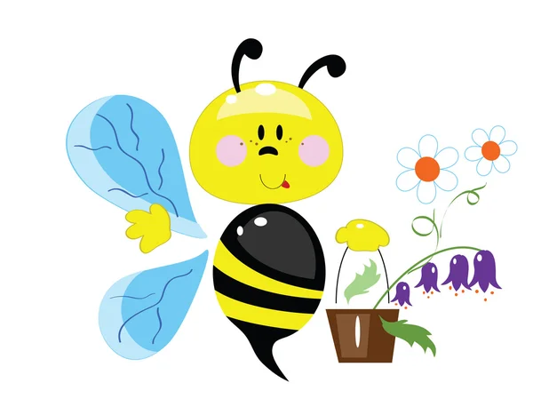 Бджола з квітами, вектор . — стоковий вектор