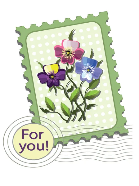 Postage stamp with pansies — Stock Vector