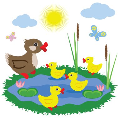 Pond with ducks clipart