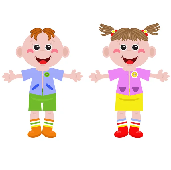Αστεία μικρό κορίτσι και αγόρι — Διανυσματικό Αρχείο