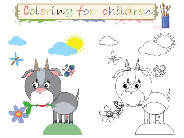 Coloring for children ,funny, cute goat. clipart