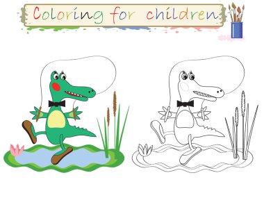 Coloring for children ,cute crocodile clipart