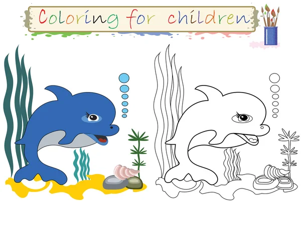 Kleuren voor kinderen, schattige dolfijn. — Stockfoto