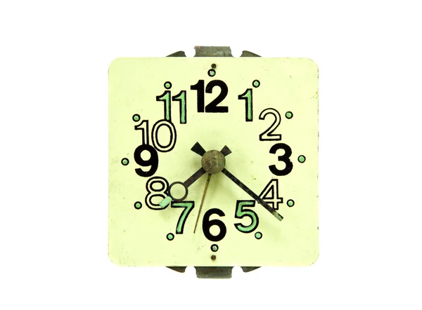 Closeup of old retro alarm clock isolated on white — Stock Photo, Image