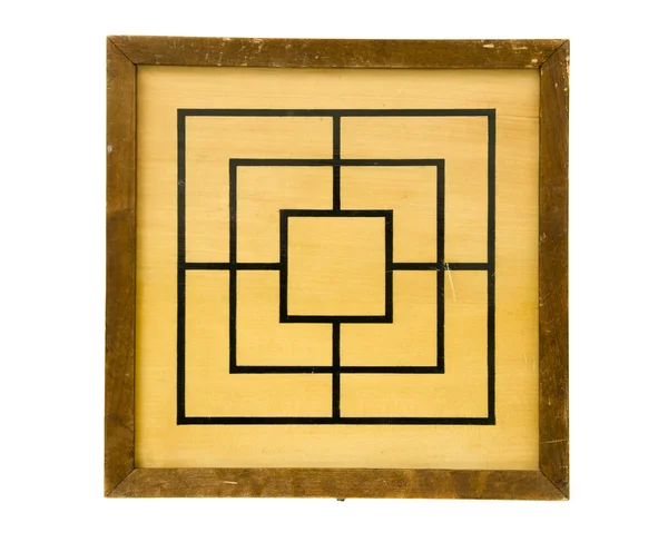 Kunstwerk in oude houten frame. vierkante cijfers — Stockfoto
