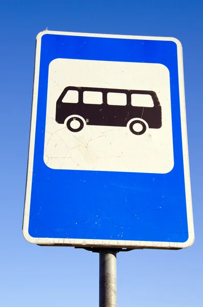 stock image Bus stop road sign on background of blue sky.