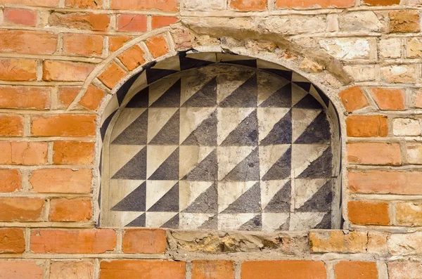 stock image Building of red brick wall and arches background