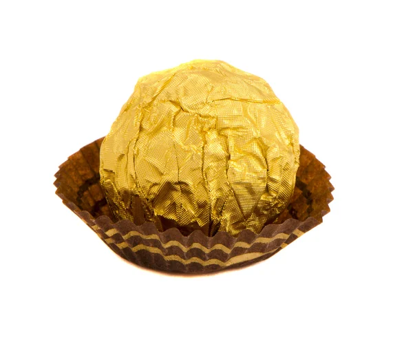 stock image Candy isolated round sweet wrapped gold foil