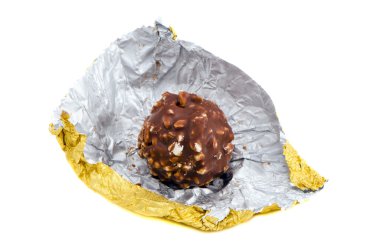 Candy coated chocolate and nut golden isolated