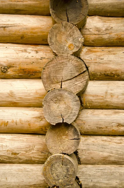 Log wooden house made of tree trunk wall closeup — Stock Photo, Image