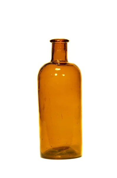 Vieja botella de vidrio hecha a mano aislada en blanco —  Fotos de Stock