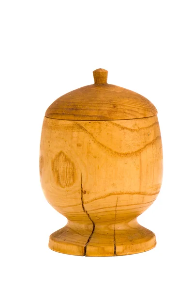 Wooden sugar basin bowl salt cellar lid isolated — Stock Photo, Image
