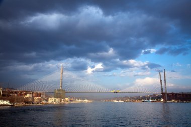 The bridge across the Golden horn Bay Vladivostok city Russia. clipart