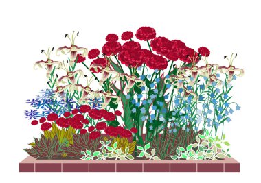 Flower garden with roses and lilies clipart