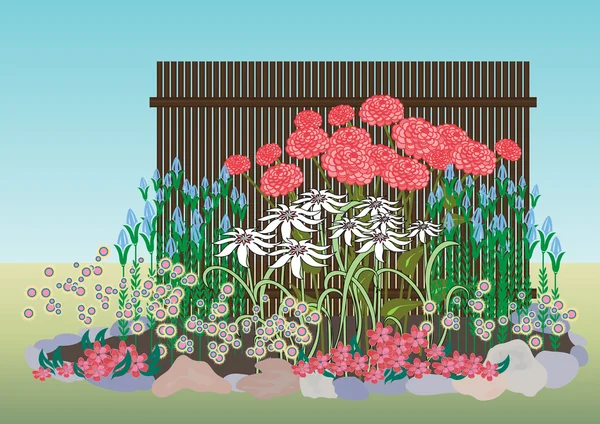 Blomma trädgård med rosor och liljor — Stock vektor