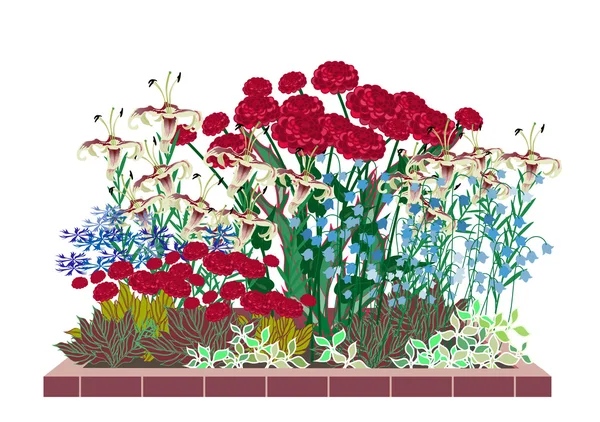 Jardin de fleurs avec roses et lis — Image vectorielle