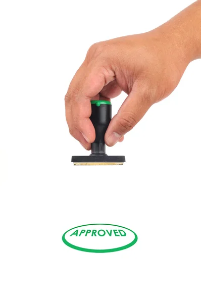 Hand hold approve Stamp in Green Color — Stock Photo, Image