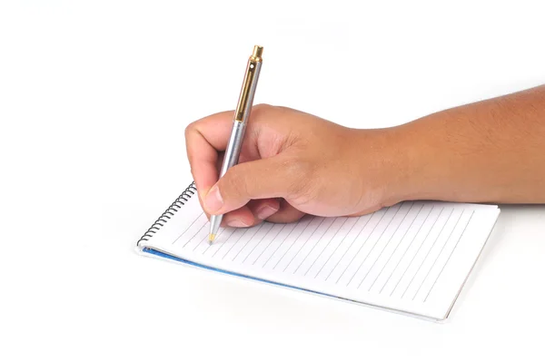 Ręka trzymać pisania piórem — Zdjęcie stockowe