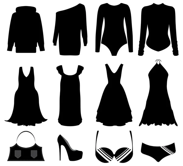 Illustration av särskilda svart kvinnakläder och tillbehör — Stock vektor