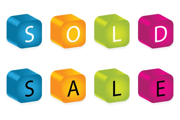 Vendido e venda palavras feitas por blocos de letras —  Vetores de Stock