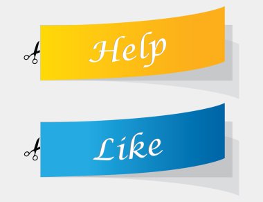 Set of colorful vector sample labels with help and like text clipart