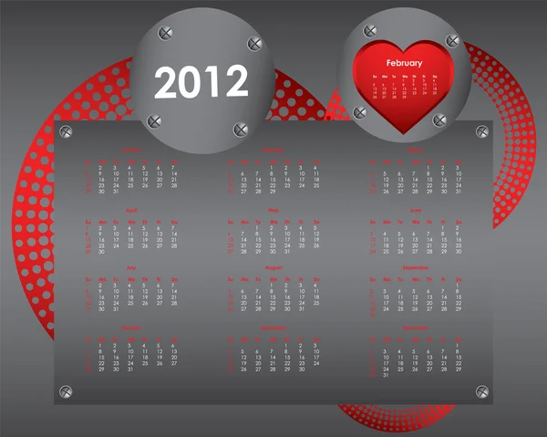 Спеціальний календар на 2012 рік з дизайном валентинки — стоковий вектор