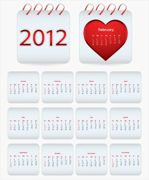 Calendário vetorial 2012 com design de Valentim — Vetor de Stock