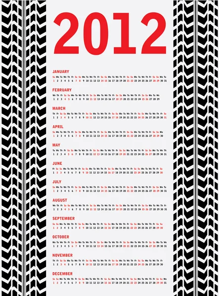 Календар 2012 зі спеціальним дизайном чорних шин — стоковий вектор