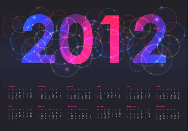 2012 年多彩日历，每周从星期日开始 — 图库矢量图片