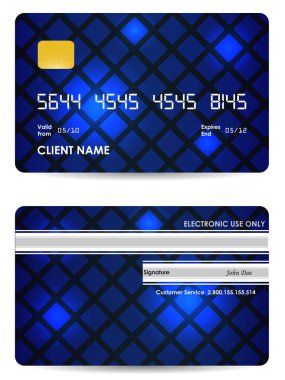 Özel mavi vektör kredi kartı, ön ve arka görünüm