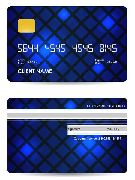 Cartão de crédito vetorial azul especial, vista frontal e traseira — Vetor de Stock