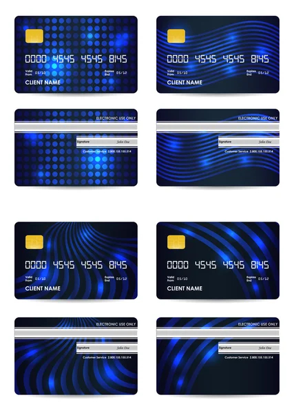 Karta kredytowa specjalny niebieski wektor zestaw, przodu i widok z tyłu — Wektor stockowy