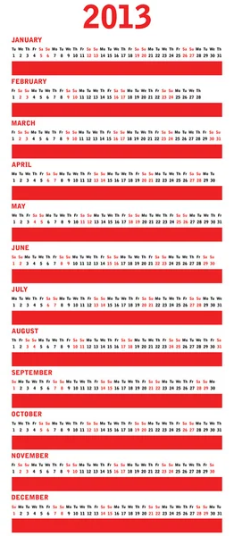 Special red calendar for 2013 — Stock Vector