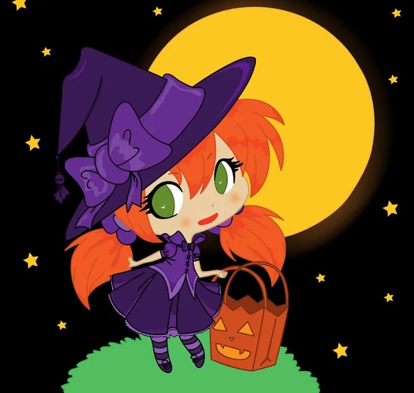 Ilustración de bruja bebé Halloween — Vector de stock