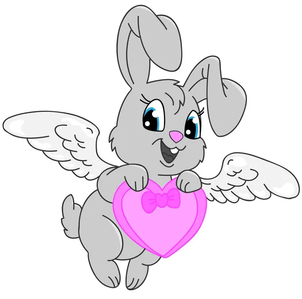 Cuterabbit con alas sosteniendo el corazón de amor Ilustraciones de stock libres de derechos