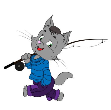 Cat with a fishing rod clipart