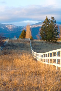 Wooden fence in a rural scene. clipart