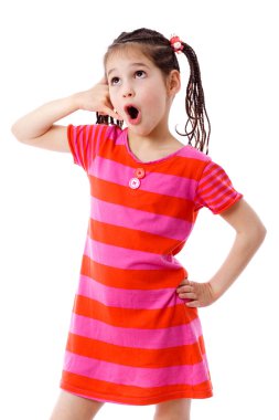 Girl gesturing talking on telephone clipart